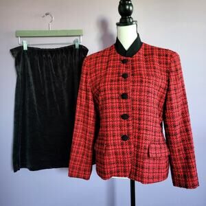 Vintage Saville Suit Petite Tweed Wool Blend Blazer & Adaptations Velvet Skirt